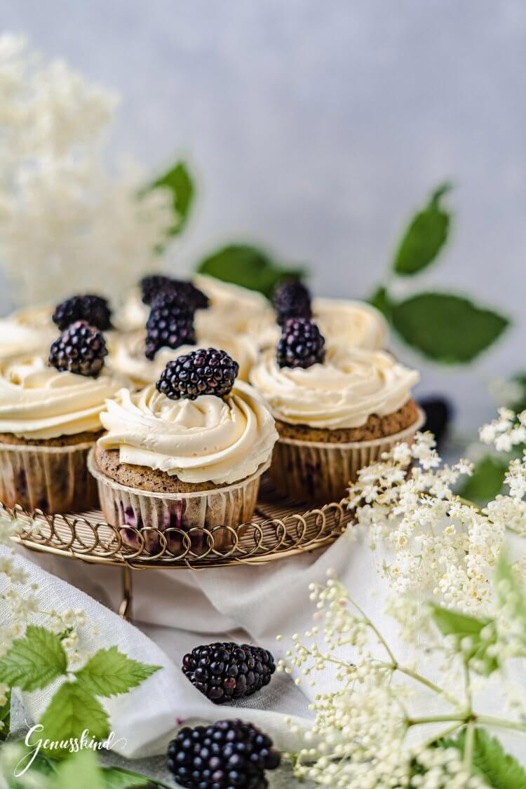 Mohn-Holunder Cupcakes mit Brombeeren - Genusskind